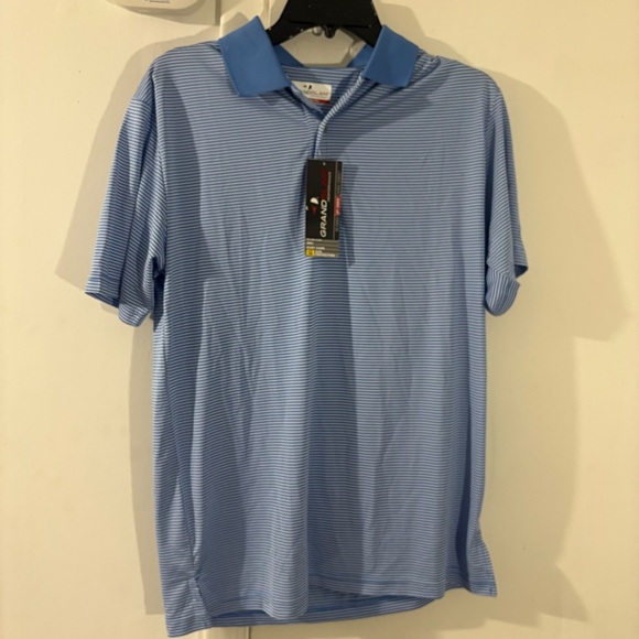 Grand Slam Performance Mens M Golf Polo Blue White Striped Stretch Athletic NWT - Picture 1 of 10